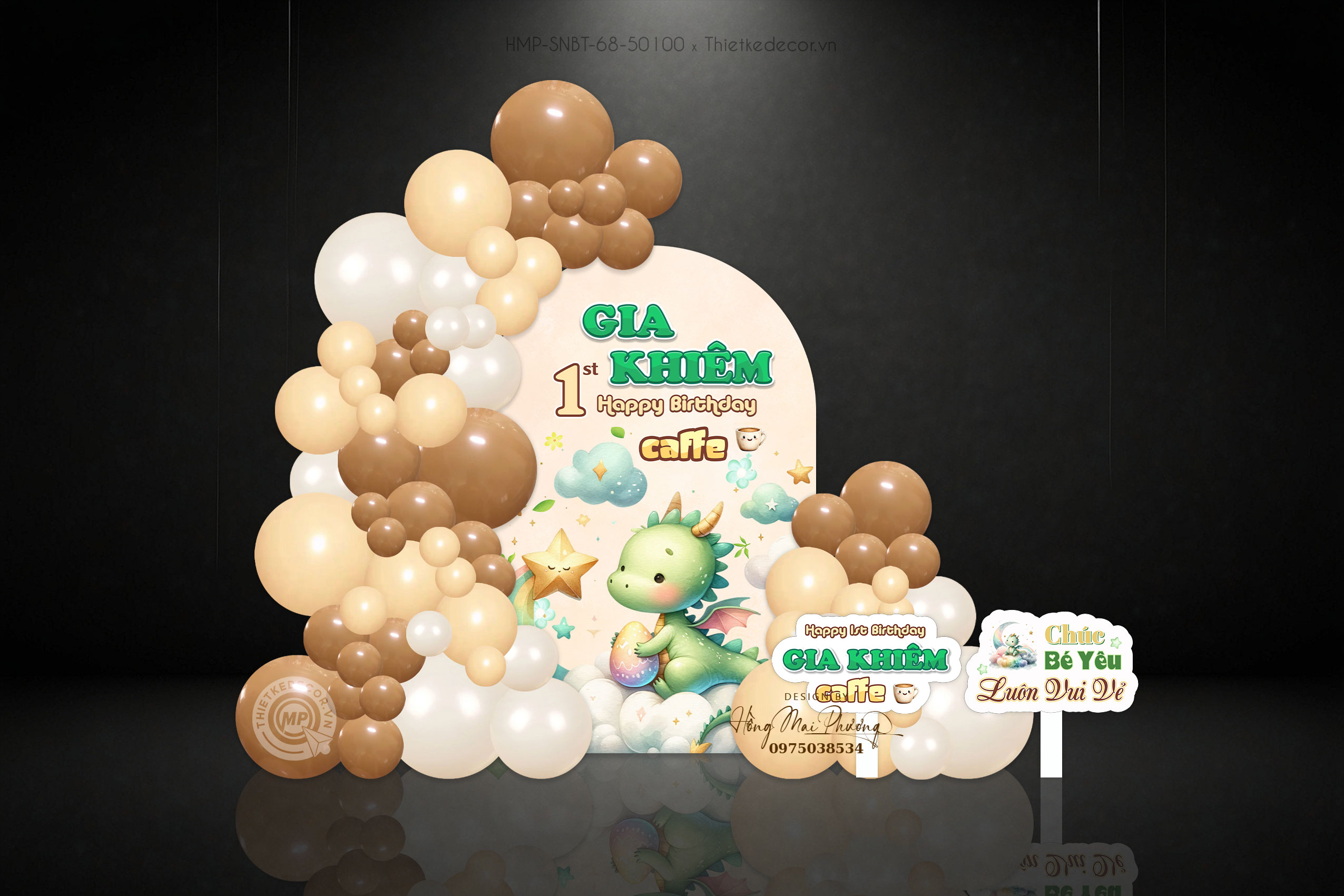 Sinh nhật- thôi nôi bé trai tuổi rồng tone xanh lá- nâu be